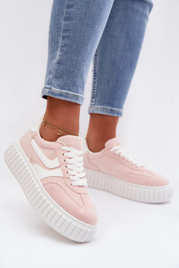 Chaussures modèle baskets Féminin avec une plateformeen daim écologiqueu couleur rose Cadrina 2