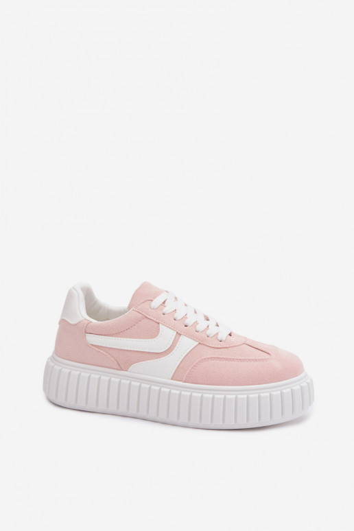 Chaussures modèle baskets Féminin avec une plateformeen daim écologiqueu couleur rose Cadrina