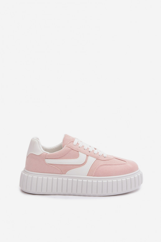 Chaussures modèle baskets Féminin avec une plateformeen daim écologiqueu couleur rose Cadrina