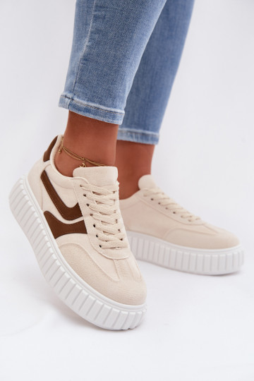 Baskets féminines à plateforme en simili daim couleur sable Cadrina 2