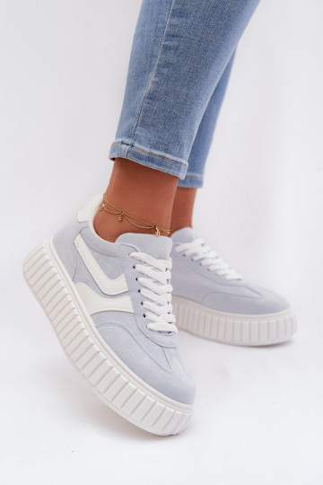 Chaussures modèle baskets Féminin avec une plateformeen daim écologiqueu bleu clair Cadrina 2