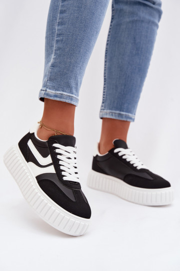 Chaussures modèle baskets Féminin avec une plateformeen daim écologiqueu couleur noire Cadrina 2