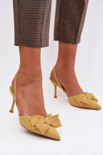 Sandales pour femmes avec talons fins et nœuds, jaunes, Hestia 2