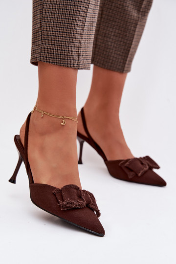 Sandales pour femmes avec talons fins et nœuds, chocolat, Hestia 2