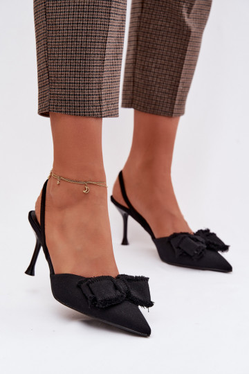 Sandales pour femmes avec talons fins et nœuds, noires, Hestia