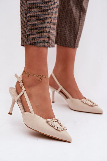 Sandales pour femmes avec talons fins et ornements, couleur ivoire, Ismeria 2
