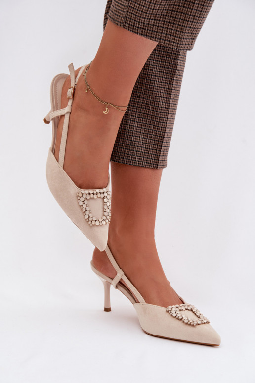 Sandales pour femmes avec des talons fins avec des ornements couleur ivoire Ismeria