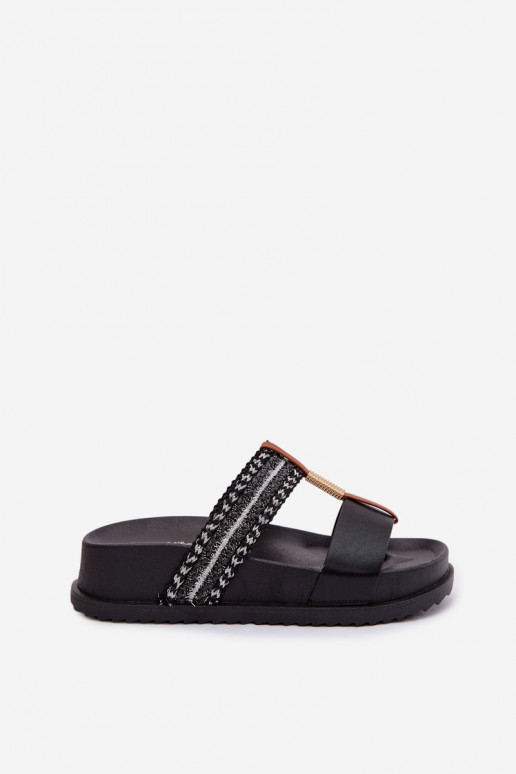 Pantoufles pour femmes avec une plateforme avec des bandes I couleur doréem Detalem couleur noire Tahlia