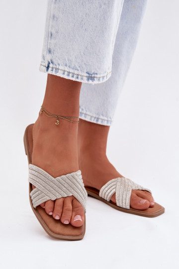 Chaussons pour femmes avec larges talons et strass, argentés, Zinnia 2