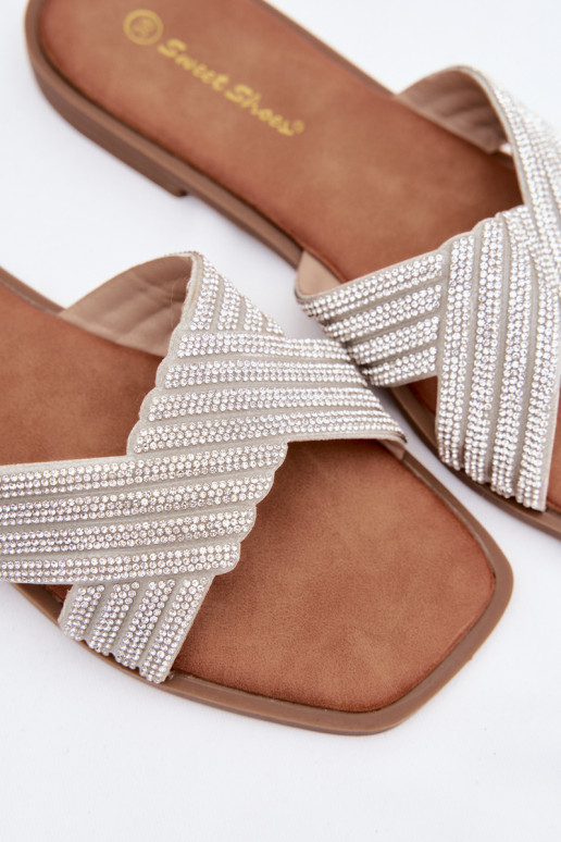 Pantoufles pour femmes avec des talons larges avec des yeux qui clignotent couleur argent Zinnia