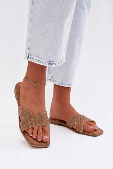 Chaussons pour femmes avec larges talons et strass, dorés, Zinnia 2