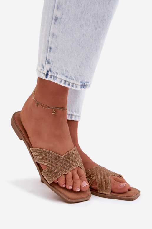 Pantoufles pour femmes avec des talons larges avec des yeux qui clignotent couleur dorée Zinnia