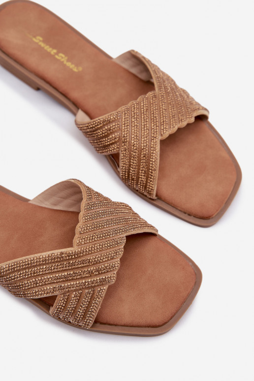 Pantoufles pour femmes avec des talons larges avec des yeux qui clignotent couleur dorée Zinnia