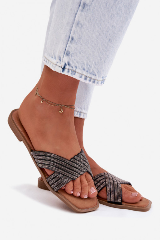 Pantoufles pour femmes avec des talons larges avec des yeux qui clignotent couleur noire Zinnia