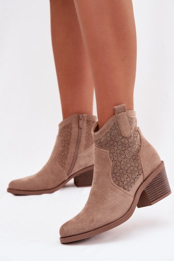 Bottines ajourées pour femmes avec talons S.Barski HY61-8013, couleur sable