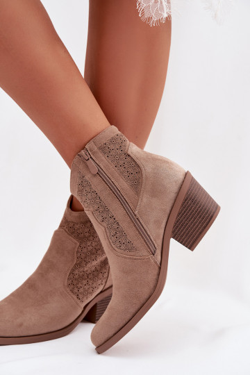 Bottines ajourées pour femmes avec talons S.Barski HY61-8013, couleur sable 2