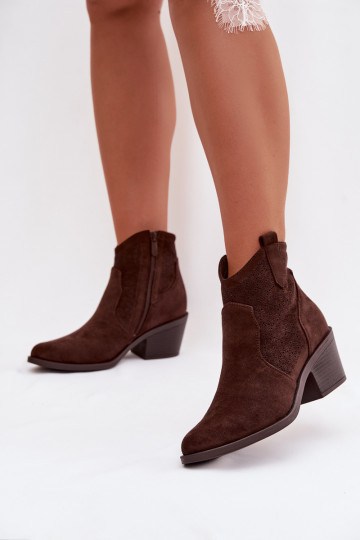 Bottines ajourées pour femmes avec talons S.Barski HY61-8013, couleur chocolat