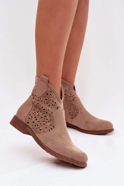 Bottes ajourées Féminin avec des talons larges S.Barski HY61-8026 beige