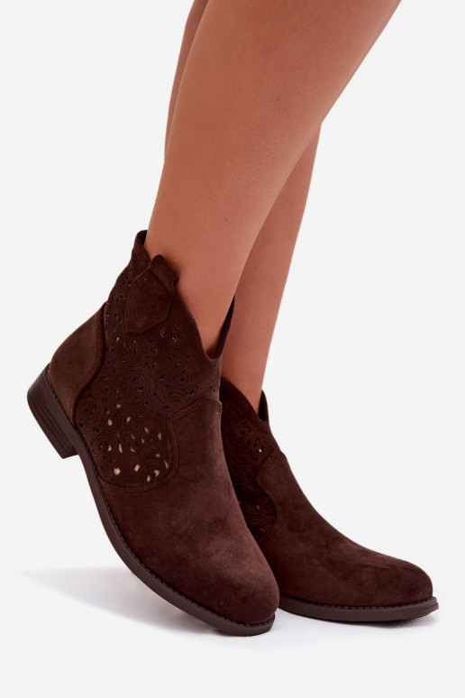 Bottes ajourées Féminin avec des talons larges S.Barski HY61-8026 CzekoladoÀe