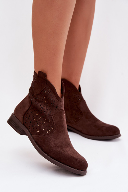 Bottes ajourées Féminin avec des talons larges S.Barski HY61-8026 CzekoladoÀe