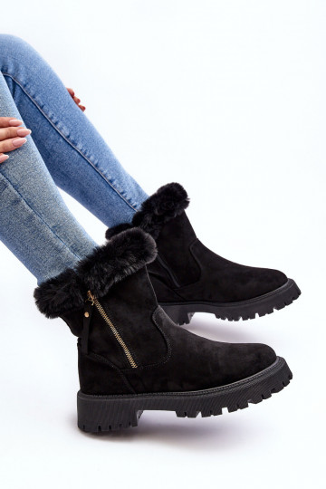 Bottes en daim Féminin avec un manteau de fourrure couleur noire Hasiva