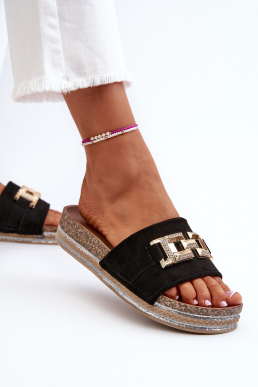 Chaussons femme plateforme avec ornement couleur noire Vapireta