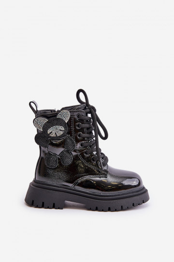 réchauffer Bottes Puéril Avec l ours Au Château avec effet vernis couleur noire Relobia 2