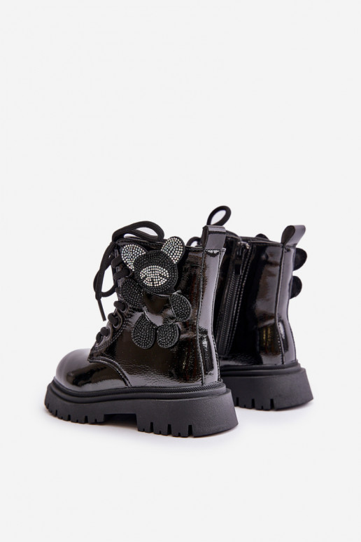 réchauffer Bottes Puéril Avec l ours Au Château avec effet vernis couleur noire Relobia