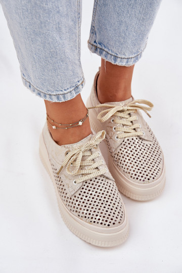 Daim ajouré chaussures Féminin avec une plateforme Artiker 56C2108 beige-couleur dorée