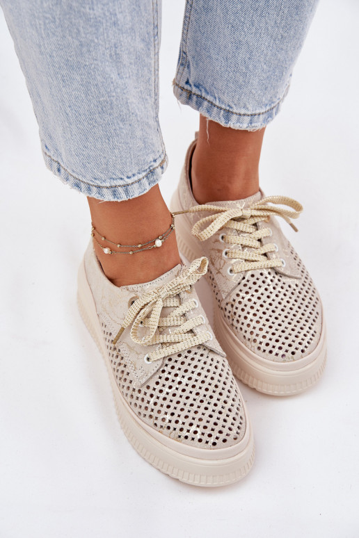 Daim ajouré chaussures Féminin avec une plateforme Artiker 56C2108 beige-couleur dorée