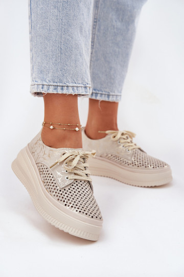 Daim ajouré chaussures Féminin avec une plateforme Artiker 56C2108 beige-couleur dorée 2
