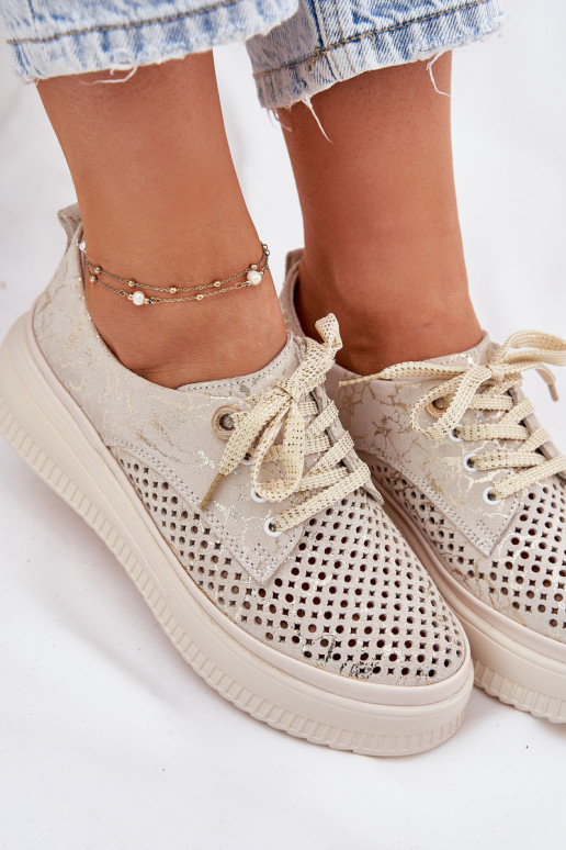 Daim ajouré chaussures Féminin avec une plateforme Artiker 56C2108 beige-couleur dorée