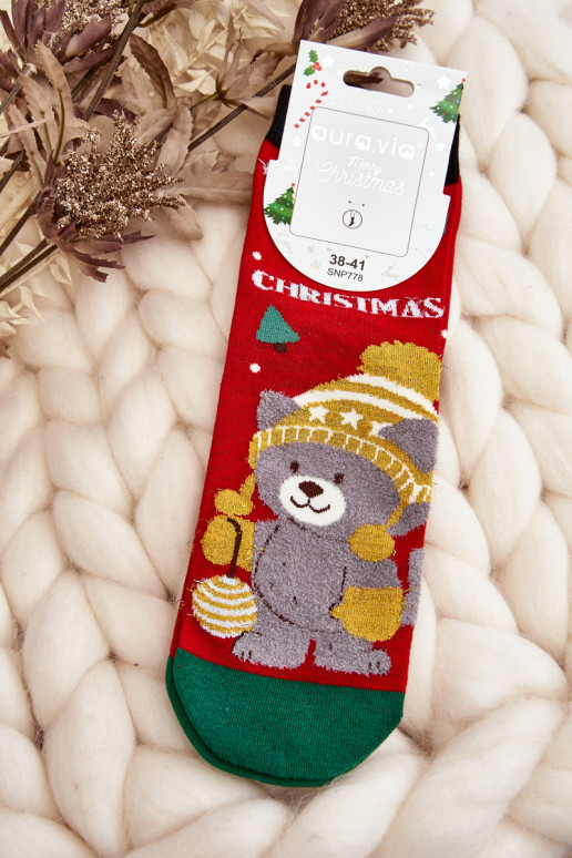 Chaussettes de Noël pour femmes Avec l ours couleur rouge