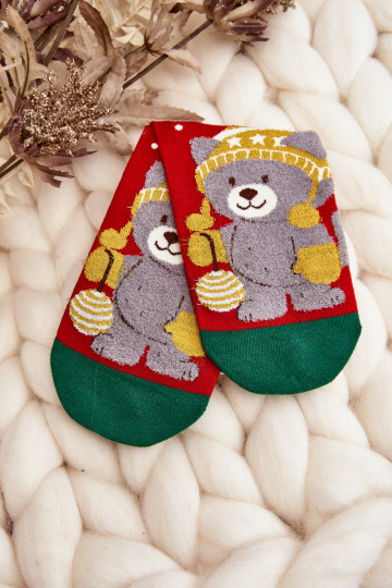Chaussettes de Noël pour femmes avec ours en peluche couleur rouge 2