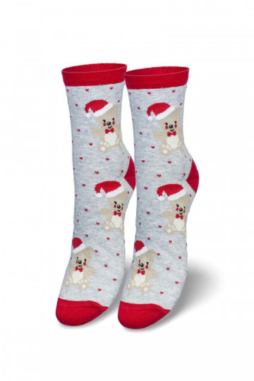 Chaussettes de Noël pour femmes Nounours Dans la couverture le père Noëla couleur grise