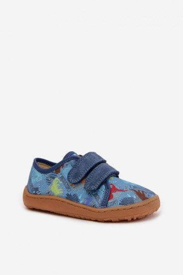 Pantoufles pour enfants Barefoot avec des dinosaures Froddo Canvas G1700440-15 couleur bleue