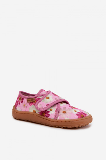 Chaussons Puéril Puéril avec attaches adhésives Barefoot avec des fleurs Froddo G1700438-8 couleur rose