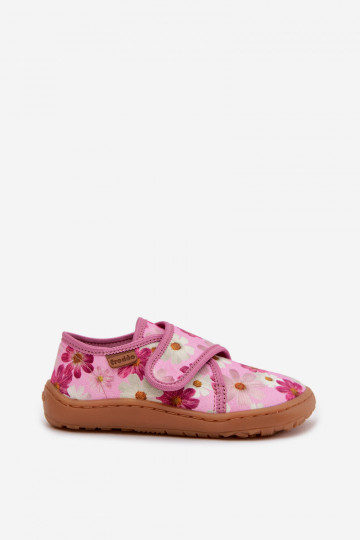 Pantoufles pour enfants avec fermetures Velcro Barefoot avec des fleurs Froddo G1700438-8 couleur rose 2