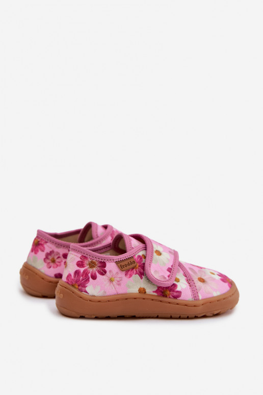 Chaussons Puéril Puéril avec attaches adhésives Barefoot avec des fleurs Froddo G1700438-8 couleur rose
