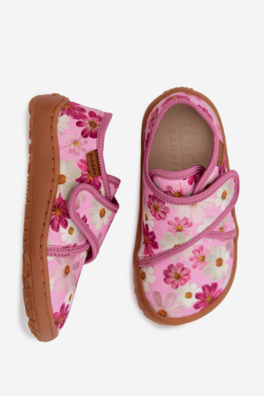 Chaussons Puéril Puéril avec attaches adhésives Barefoot avec des fleurs Froddo G1700438-8 couleur rose