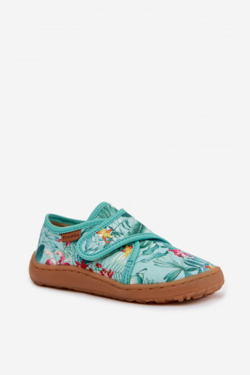 Pantoufles pour enfants avec fermetures Velcro Barefoot avec motifs floraux et feuilles Froddo G1700438-14 couleur menthe