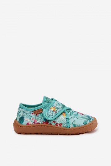 Pantoufles pour enfants avec fermetures Velcro Barefoot avec motifs floraux et feuilles Froddo G1700438-14 couleur menthe 2