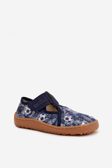 Pantoufles avec fermetures Velcro Barefoot avec des ballons Froddo Canvas G1700439-5 couleur bleue