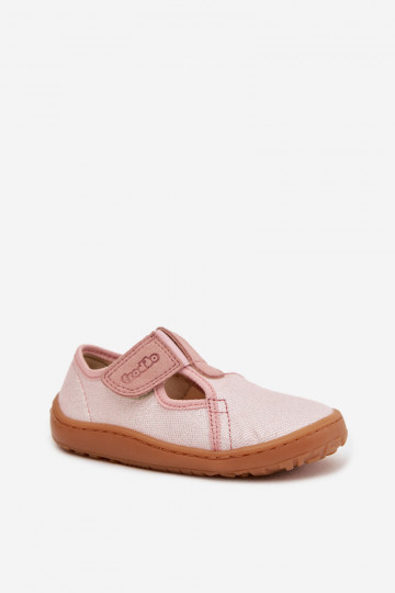 Chaussons Puéril avec attaches adhésives avec éclat Barefoot Froddo Cannvas G1700439-2 couleur rose