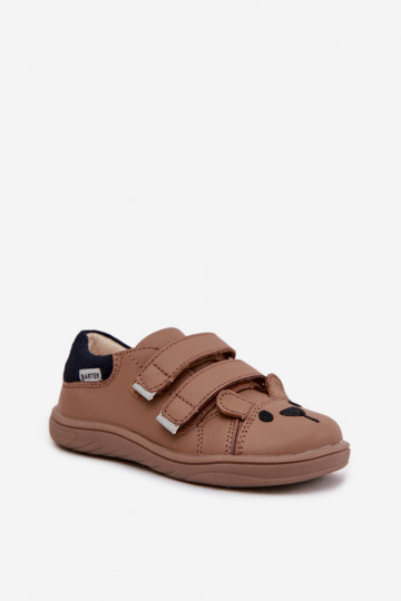 Chaussures en cuir barefoot pour enfants avec ours Bartek 8600654 de couleur beige