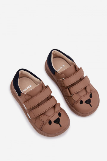 Chaussures en cuir barefoot pour enfants avec ours Bartek 8600654 de couleur beige 2