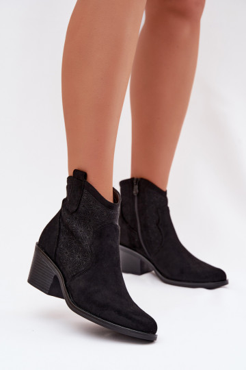 Bottines ajourées pour femmes avec talons S.Barski HY61-8013 couleur noire