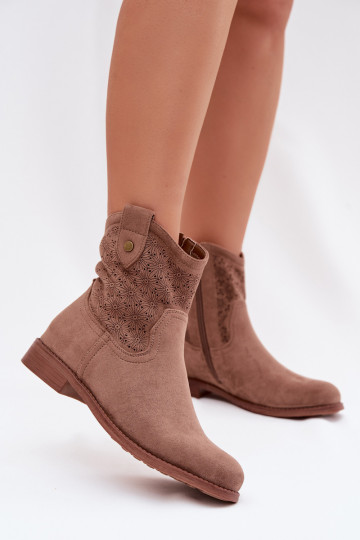 Bottes pour femmes avec des talons larges avec des éléments ajourés S.Barski HY61-8025 marron 2