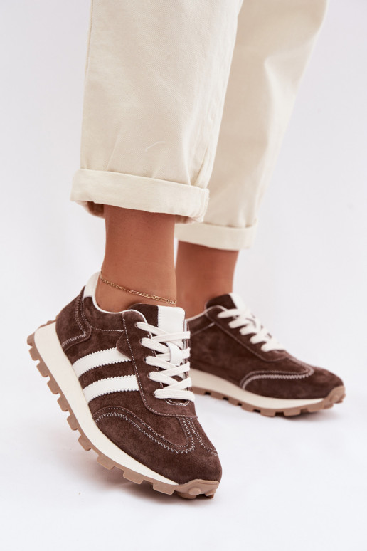 en daim Chaussures modèle baskets Féminin avec une plateforme S.Barski LR61-7097 CzekoladoÀe