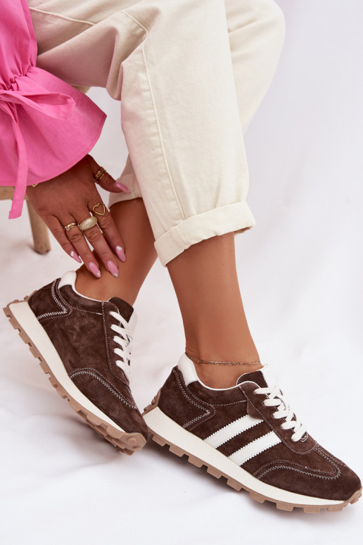 en daim Chaussures modèle baskets Féminin avec une plateforme S.Barski LR61-7097 CzekoladoÀe